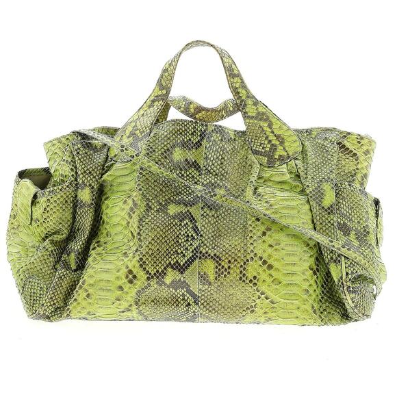 BETTY AUDISH Couture python reptile shoulder crossbody bag tote green luxe purse - Picture 1 of 9